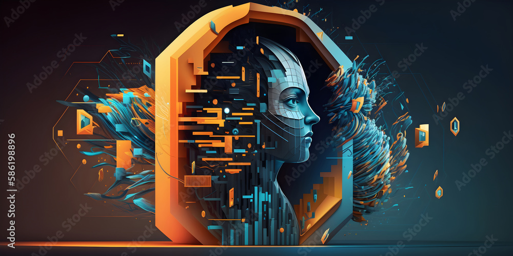 Poster cybersecurity and information or network protection concept. generative ai