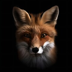 Portrait Red Fox, beautiful animal on black background - Generative AI
