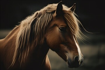 Beautiful brown horse in nature - generative ai