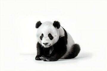 Naklejka premium Little panda in front of a white background - generative AI