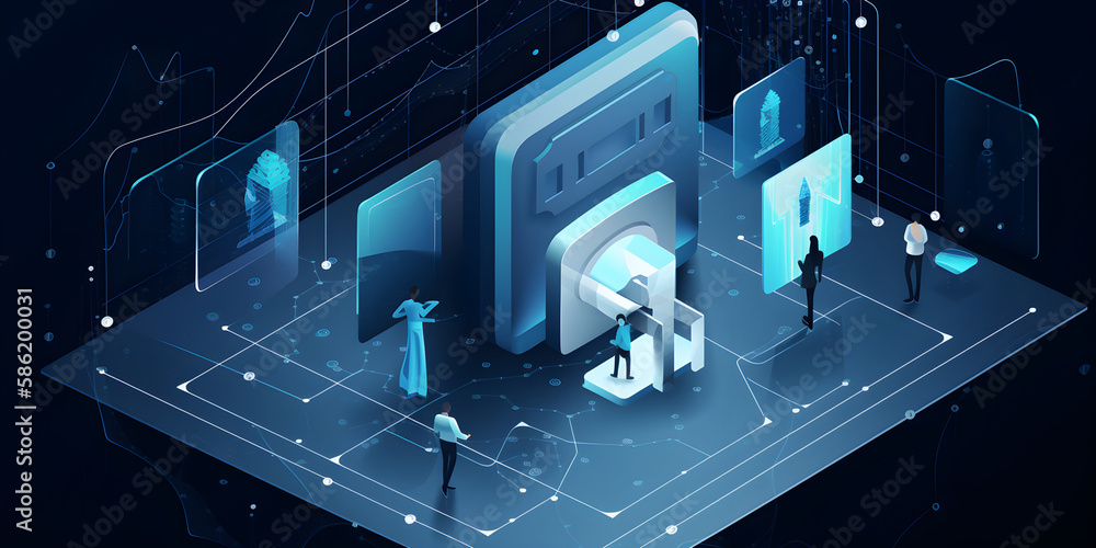 Poster cybersecurity and information or network protection concept. generative ai