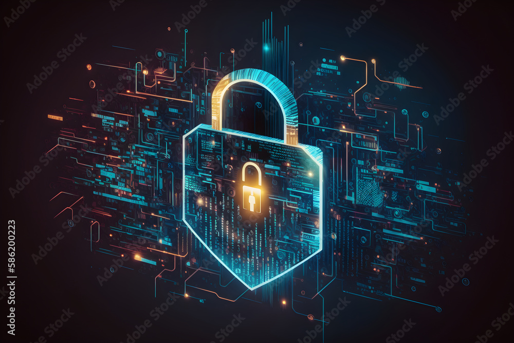 Poster cybersecurity and information or network protection concept. generative ai