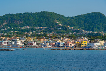 Seaside view of Porto d'Ischia town at Ischia island, Italy
