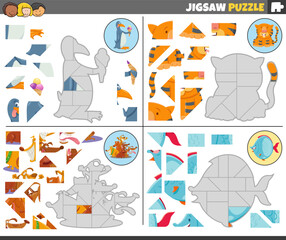 jigsaw puzzle games set with funny cartoon animals