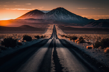 Fototapeta na wymiar Empty road at nature landscape abstract background. Travel vacation and adventure concept. Generative ai