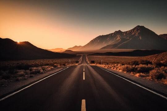 Empty road at nature landscape abstract background. Travel vacation and adventure concept. Generative ai