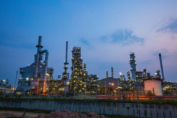 Morning scene of oil refinery plant and power plant of Petrochemistry in the morning time