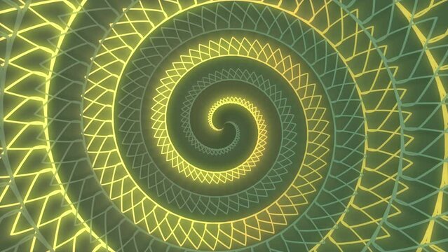 Abstract green and yellow spiral hypnotic animation