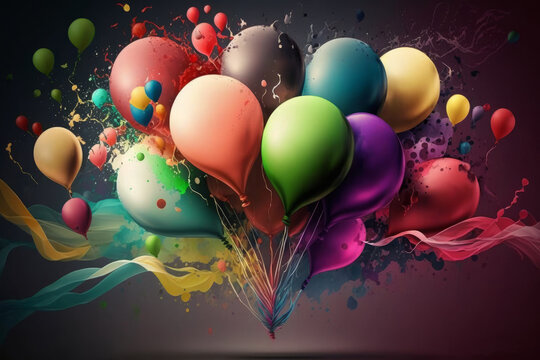 Colorful celebration balloons. Festive balloons released (Generative AI)