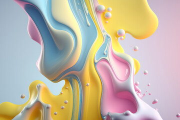 Abstract background. Splashes of paint, white, yellow, pink, blue colors. AI generative.