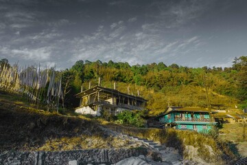 nature house with cloudy weather and everywhere grrenery
