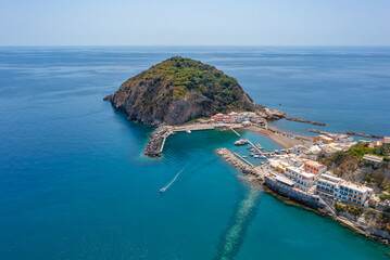 Aerial view of Sant'Angelo town at the southern coast of Ischia island, Italy