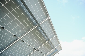 Obraz premium Power solar panels ,alternative clean green energy concept. Environmental protection