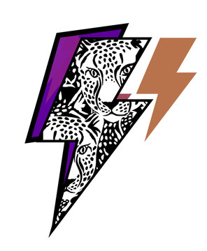 thunderbolt symbol t-shirt design with leopards.