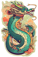 Colorful dragon sticker, t-shirt design, linerart. Generative ai