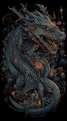 Fototapeta premium Dragon illustration, detailed t-shirt design. Generative ai