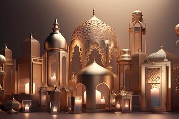 Fototapeta na wymiar Ramadan Kareem - islamic muslim holiday background Illustration Generative AI