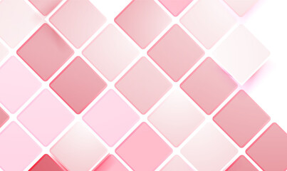 3d Pink ceramic tile cubes pattern. Abstract background from pink 3d rhombus with rounded edges. Technology square background. Luxury 3D geometric pattern background. 3D Vector illustration EPS10.