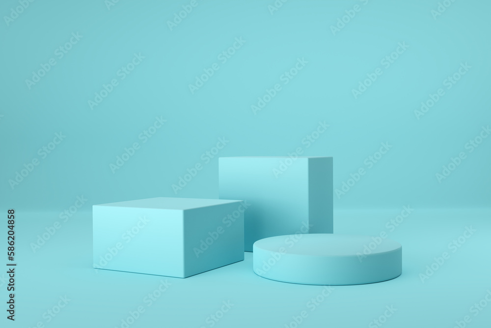 Poster abstract background with geometric shapes and podiums for product presentation.