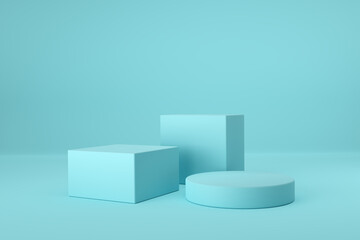 Abstract background with geometric shapes and podiums for product presentation.