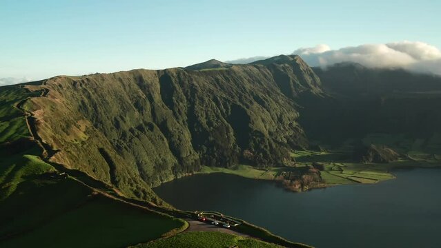 Aerial view of sete citades lake in Azores Sao Miguel island