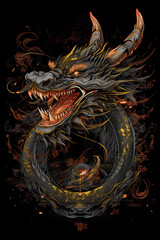 Dragon illustration, detailed t-shirt design. Generative ai