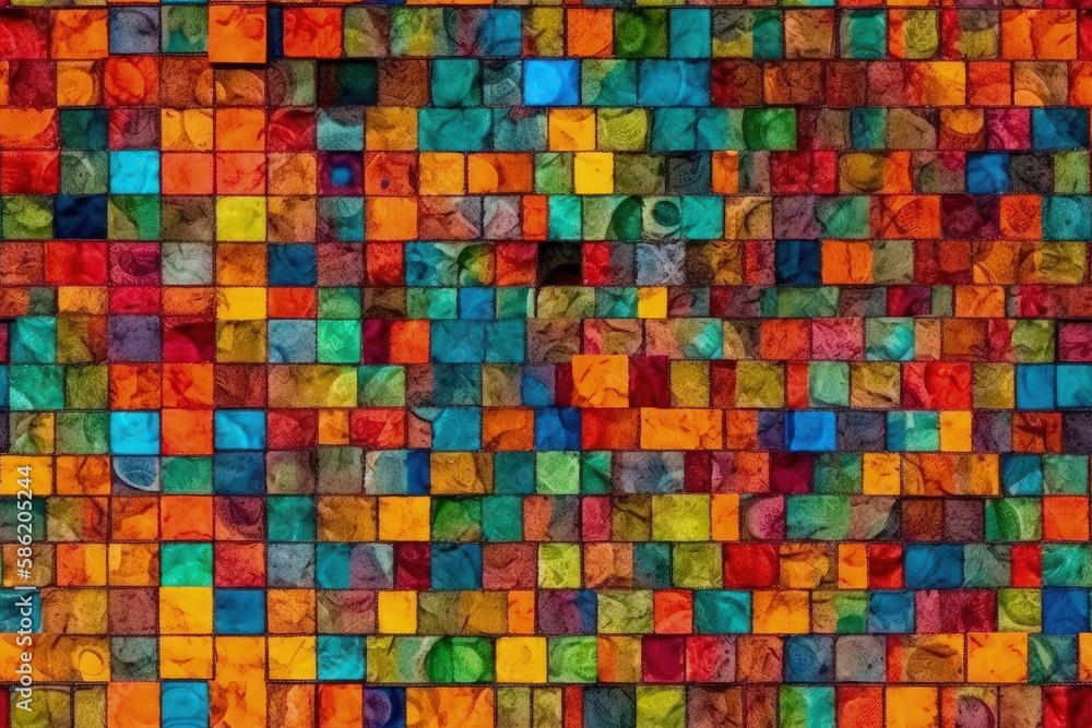 Poster vibrant and colorful background made up of various squares created with generative ai technology