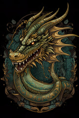 Fototapeta na wymiar Dragon illustration, detailed t-shirt design. Generative ai