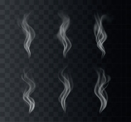 Vector set of realistic smoke or steam effects on dark background