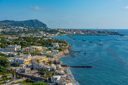 Panorama view of Italian city Forio at Ischia island