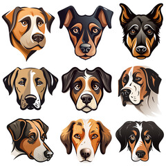 Collection set of vector dogs faces