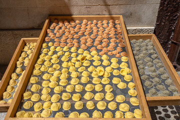 Exposure of the famous Apulian orecchiette, a type of fresh handmade pasta on the street by...