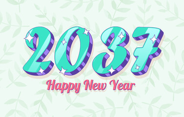2037 New Year Year with Floral Background. Holiday Design, Trendy Style, Calendar