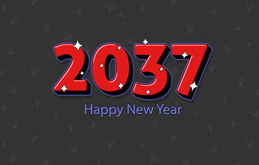 Happy New Year 2037 Numbers Written In a Red Bold Font On Floral Background.