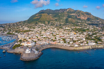 Monte Epomeo over Italian city Forio at Ischia island