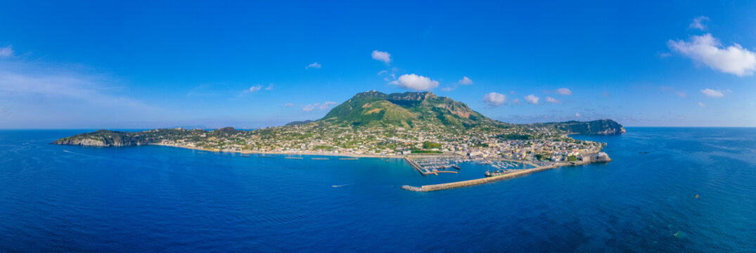 Monte Epomeo over Italian city Forio at Ischia island