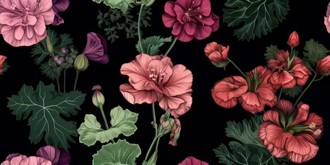 Tuinposter Geranium, clouded flowers wallpaper, repeating pattern flower seamless pattern  texture © Longklong