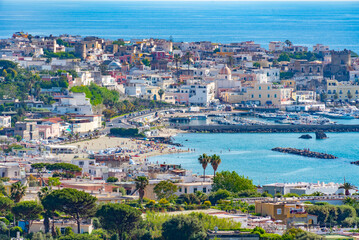 Panorama view of Italian city Forio at Ischia island