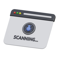 scanning virus 3d render icon illustration with transparent background