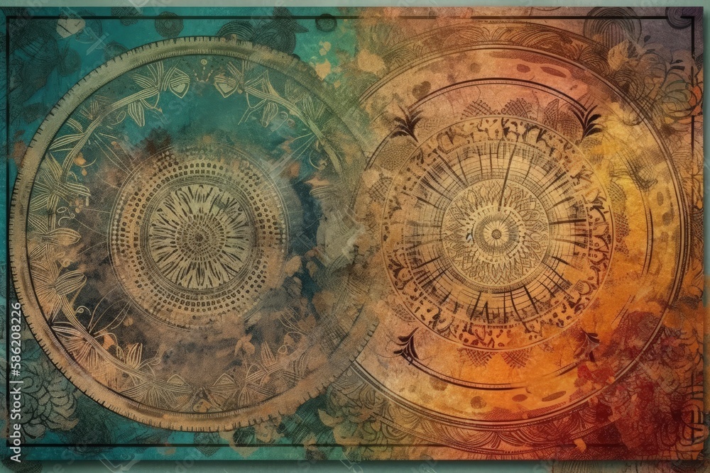 Poster illustration of two abstract circles painted on a wall created with generative ai technology