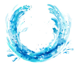 Fototapeta premium Watercolor sea wave. Water splash in the form of a semicircle on a white background