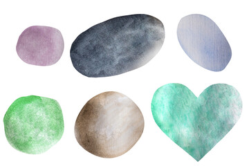 Watercolor spots of different shapes.A set of watercolor circles. Watercolor spots drawing.