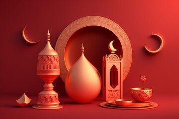 Ramadan kareem Decoration colorful 3D background. AI Generated