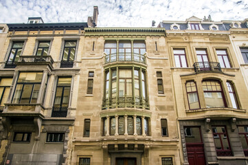 Fototapeta na wymiar Facades of an Art Nouveau buildings in Brussels, Belgium
