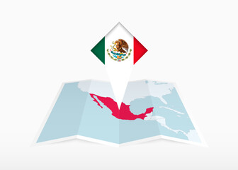 Mexico is depicted on a folded paper map and pinned location marker with flag of Mexico.