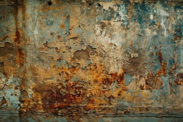 weathered and distressed wall covered in layers of colorful paint created with Generative AI technology