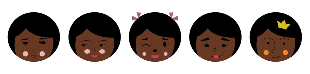 Feminine look, abstract personage, mascot design, funny face, cute icon.