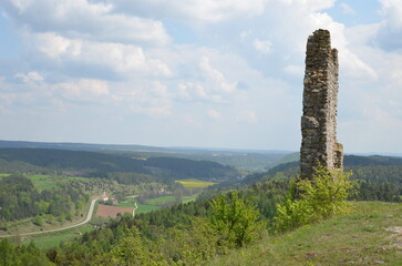 Castle Ruin in germany with landscape in the background