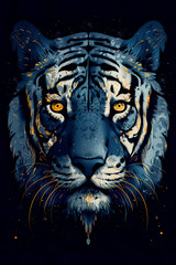 Blue colored illustration of tiger, painting design. Generative ai