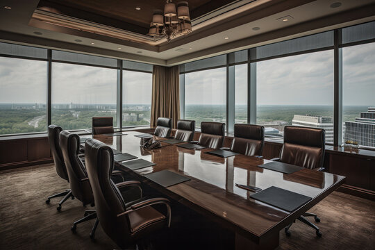 Modern conference room in brown tones. Ai generated.